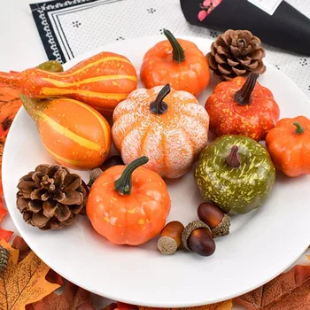 

50Pcs Artificial pumpkins Harvest Props Artificial Fake Pumpkin Leaves For Halloween Harvest Festival Faux Autumn Decoration