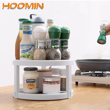 

HOOMIN Kitchen Storage Tray Spice Rack Round Shelf Rotating Organizer Pantry Cabinet Turntable 2 Tier Condiment Storage Rack