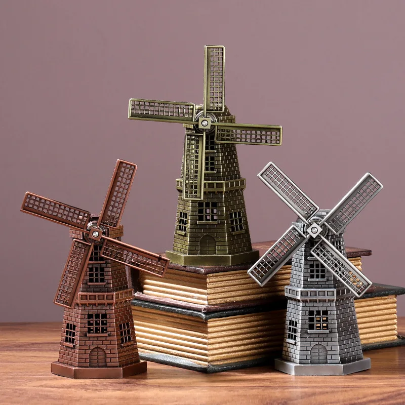 

Nordic Ins Creative Metal Dutch Windmill Model Architectural Sculpture Ornaments Home Living Room Wine Cabinet Decor Crafts Gift