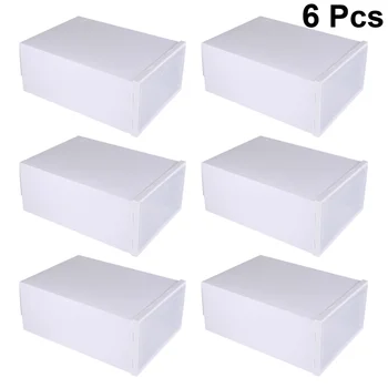

12PCS Thicken Shoes Box Transparent Stackable Shoes Storage Box Plastic Shoe Container - Size S (White)