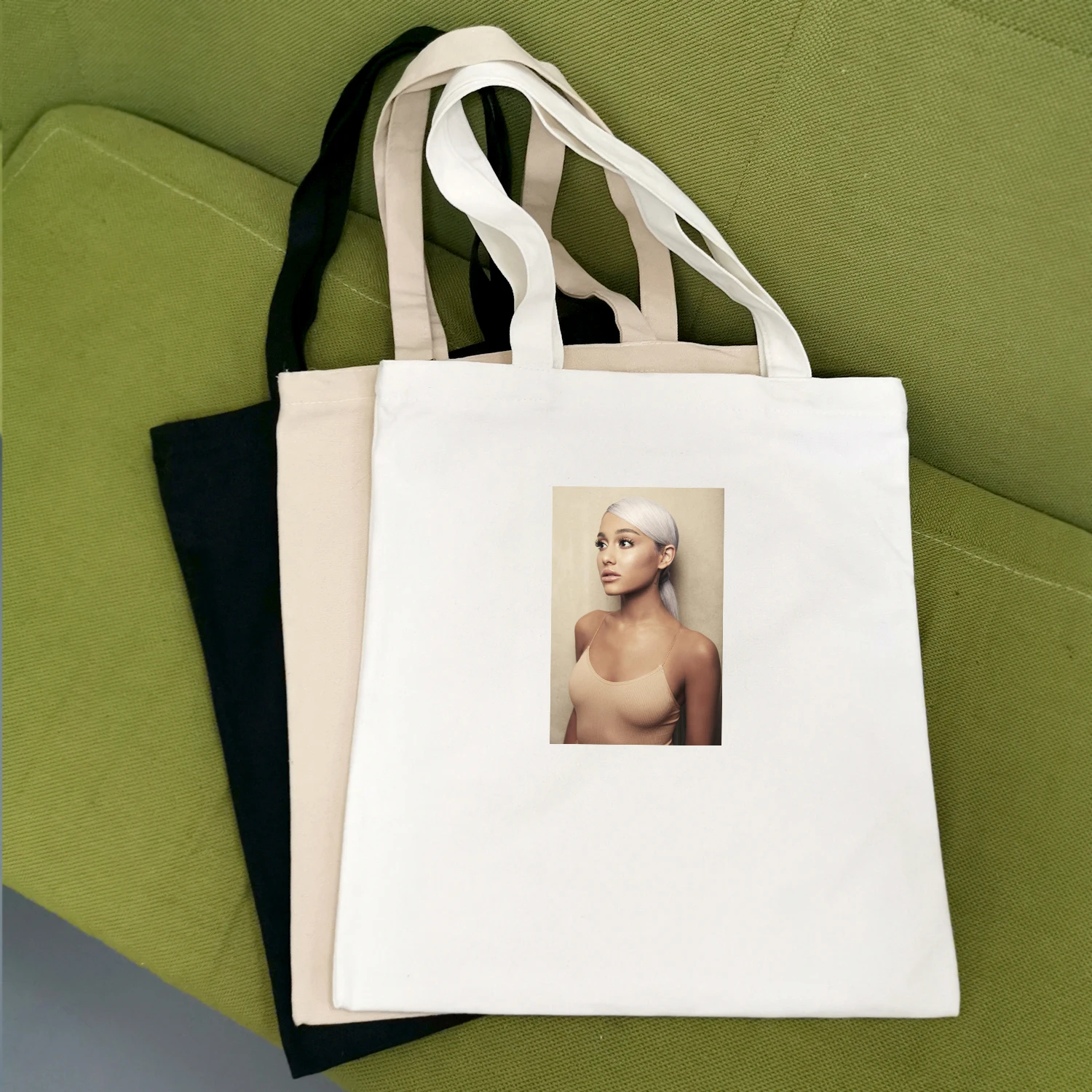 Модная Холщовая Сумка с принтом Ariana Grande, портативная тканевая хлопковая Холщовая Сумка, креативная Холщовая Сумка на плечо, креативная сумка для покупок