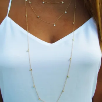 

LISMLISM Necklace Chain Women Simple Crystal Necklaces Multilayer Long Jewelry Light Yellow Gold Color Trendy Trendy Girl