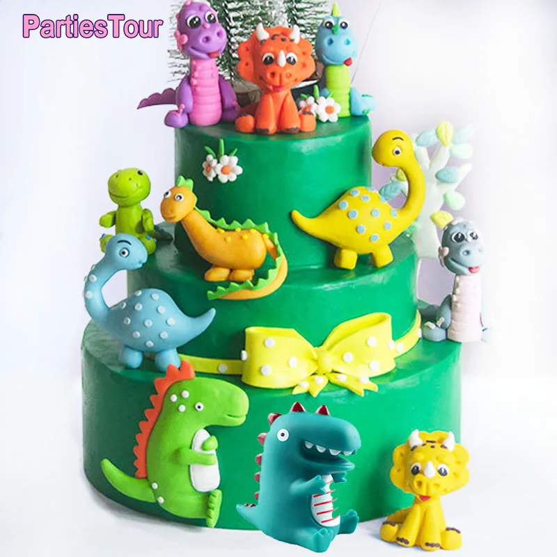 Dinosaure Gâteau Topper Vert Jungle Gâteau Décoration pour Enfants Fête d'anniversaire Baby Décoration de gâteau à thème dinosaure 3D Dinosaure Gâteau Topper 