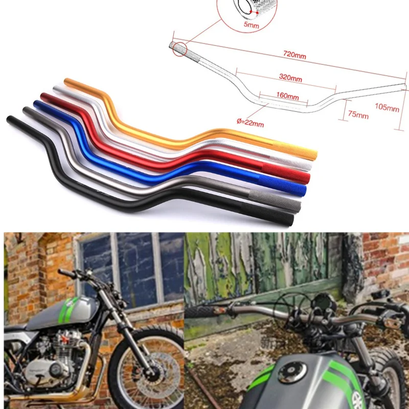 Manillar universal tipo CNC para motocicleta, manillares de aleación de aluminio para moto, en variedad de colores incluyendo negro, azul, rojo, amarillo y plata, de estilo negro en material antioxidante de 22mm