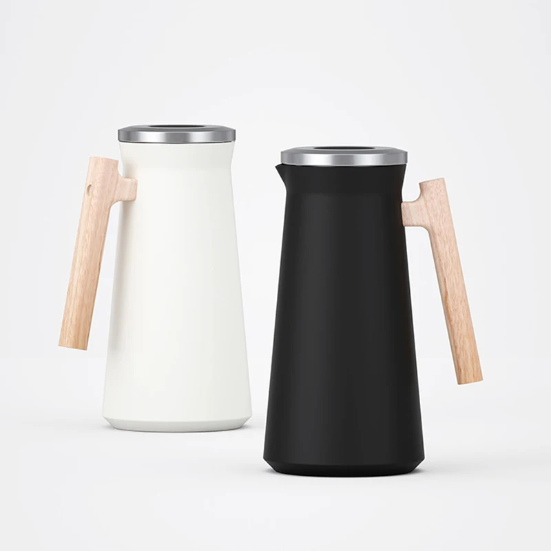 Nordic Thermos with Wood Handle Insulated Kettle Stainless Steel Hand Pressing 