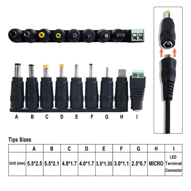 30 Вт универсальный адаптер питания переменного тока в постоянный ток 3 в 4,5 в 5 в 6 в 7,5 в 9 в 12 В 2A 5,5x2,1 мм 3,5x1,35 мм 8 штекеров многофункциональный источник питания драйвер