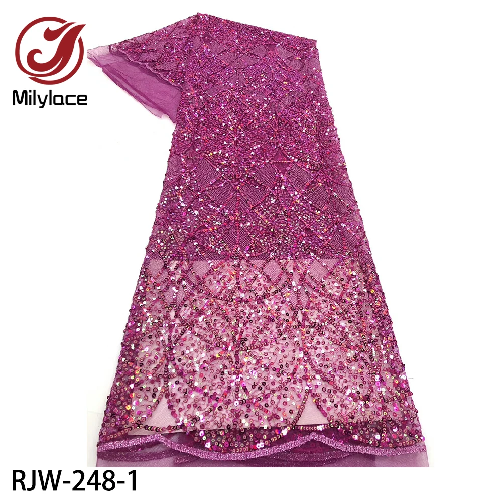 2020 African Shiny Sequins Lace High Quality French Net Tulle Fabric with Embroidery for Wedding Party RJW-248 | Дом и сад
