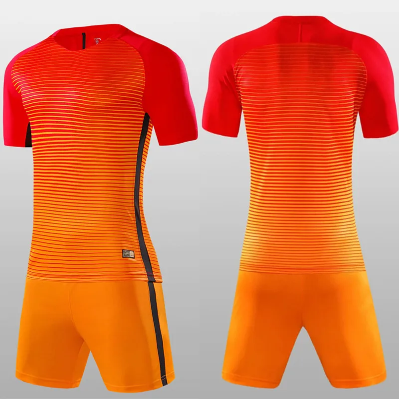 Red Orange Футбольная форма, пустая Футбольная форма survetement, Комплект футболок для детей, молодежный футбольный тренировочный комплект для мальчиков и девочек, спортивный костюм с короткими рукавами - Цвет: Red Orange