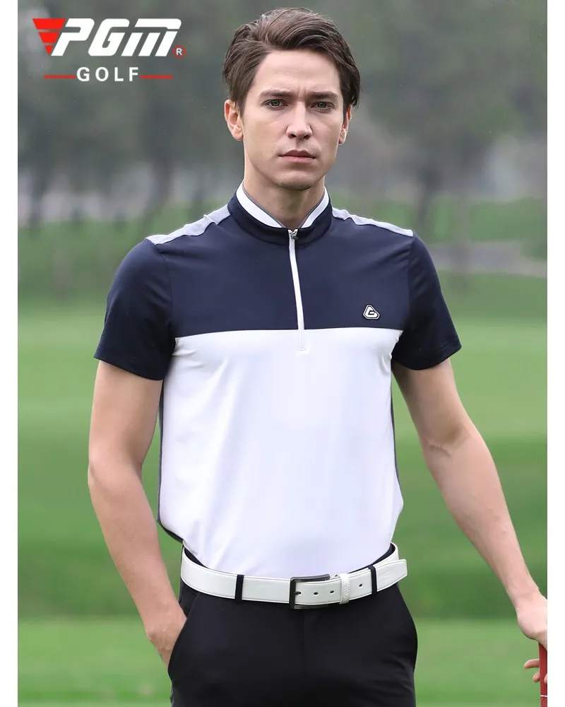 

PGM New Arrival Summer Men's Golf Clothing Golf Casual Cotton Zipper Collar Breathable Quick-Drying Short Sleeve T-Shirt Tops