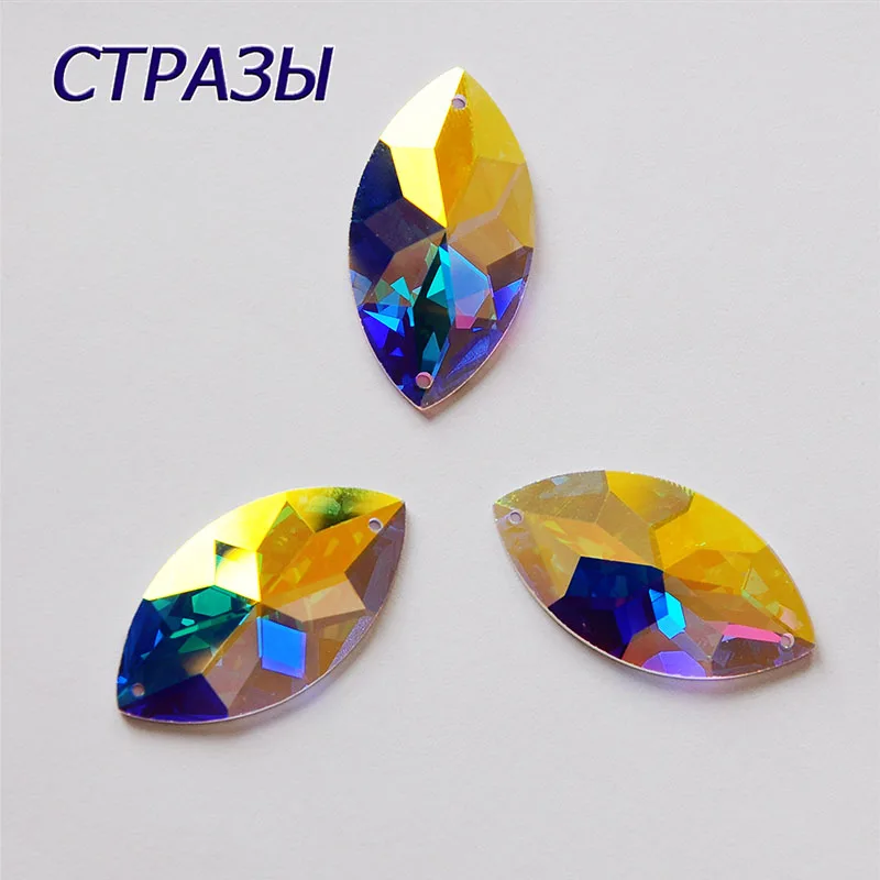Аппликация CTPA3bI 2103TH Navette Crystal AB Стразы аппликация конский глаз Пришивание