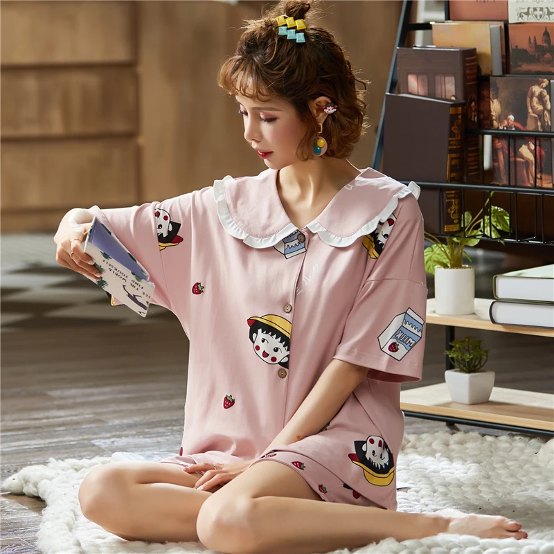 

Summer Girl's Nightdress Cotton Nightgown Female Sleepshirt Cartoon Negligee Plus Size Nightgown Home Clothes and Nightdress