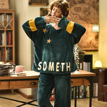 

New Winter Pajamas For Women Flannel Pajamas Set 2 Pieces Warm Thicken Sleepwear Round Neck Long Sleeve Casual Home Clothes