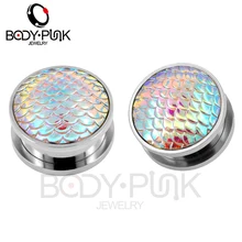 Пробки в стиле панк и туннелированный пирсинг Плаги для ушей Рыбная чешуя телесные серьги небольшого размера отвинчивающие носилки Украшения для тела 2 шт набор женщин