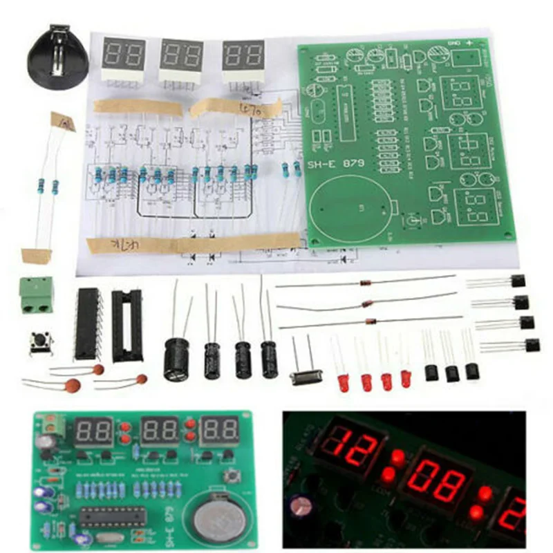 AT89C2051 6 цифровой светодиодный Дисплей электронные часы DIY Kit приемник для Arduino