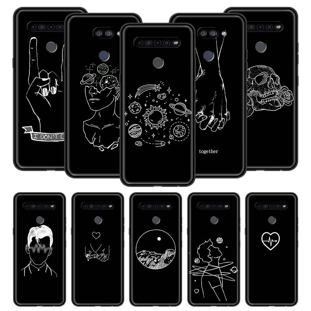 Эстетические Черный со штриховыми рисунками Забавная чехол для LG K41s K61 K40s K40 K50 K50s