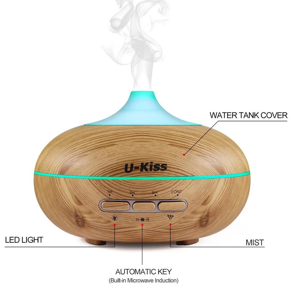 U-Kiss Ultrasonic Aroma Diffuser Human Body Induction Essential Oil Diffuser Aromatherapy Diffuser Wood Grain Humidificador
