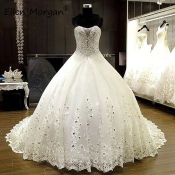 

Luxury Crystals Ball Gowns Wedding Dresses Sexy Sweetheart Lace up Corset Vestido De Noiva Puffy Mariage Bridal Gowns 2020