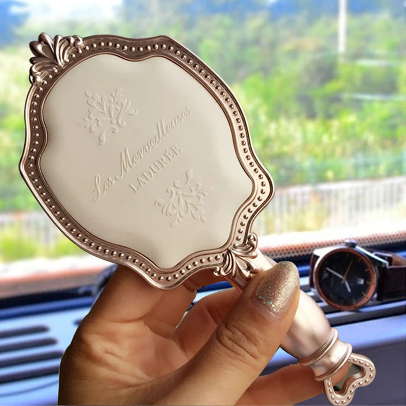 Винтажное Дворцовое зеркало для макияжа, Европейское зеркало, овальное круглое косметическое ручное зеркало с ручкой, дамский Косметический комод