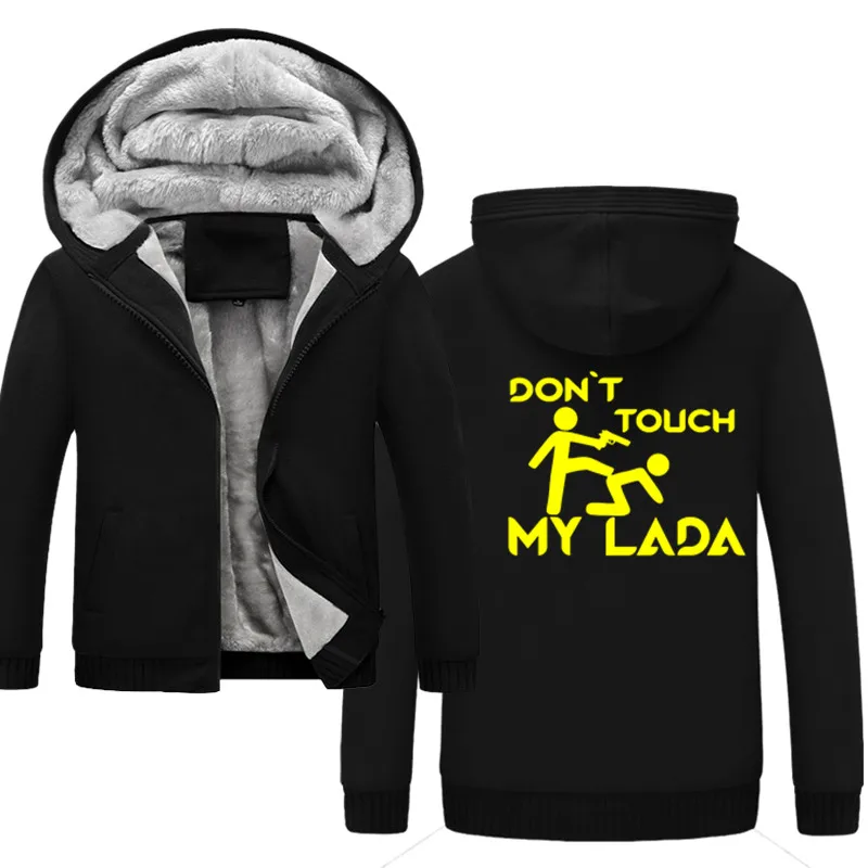 Don't touch my lada толстовки мужские с капюшоном шерстяные зимние утолщенные мужское теплое пальто толстовки пальто кардиган с капюшоном на молнии мужская одежда - Цвет: black