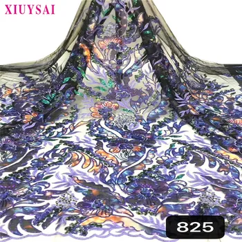 

XIUYSAI Latest African French Tulle Mesh Lace Fabric High Quality French Lace Fabric With Sequins For Nigerian Wedding Dress S81