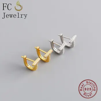 

FC Jewelry Real 925 Silver Simple Unusual Gold Color U-shaped Letter T Zirconia Lock Hoop Earring For Women Ear Pierces 2020