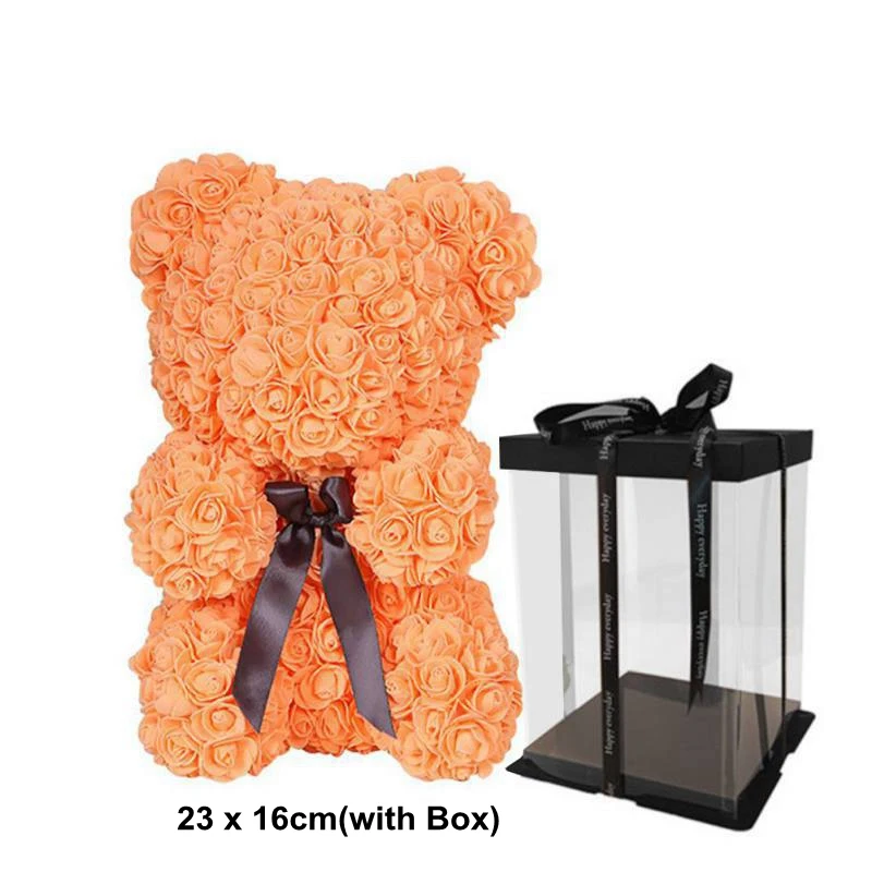 Романтическая Подарочная коробка на День святого Валентина, ПЭ Роза, медведь, искусственная Роза, украшение, мультфильм, мать подруги, детский подарок, медведь, куклы, вечерние, Декор - Цвет: 23cm