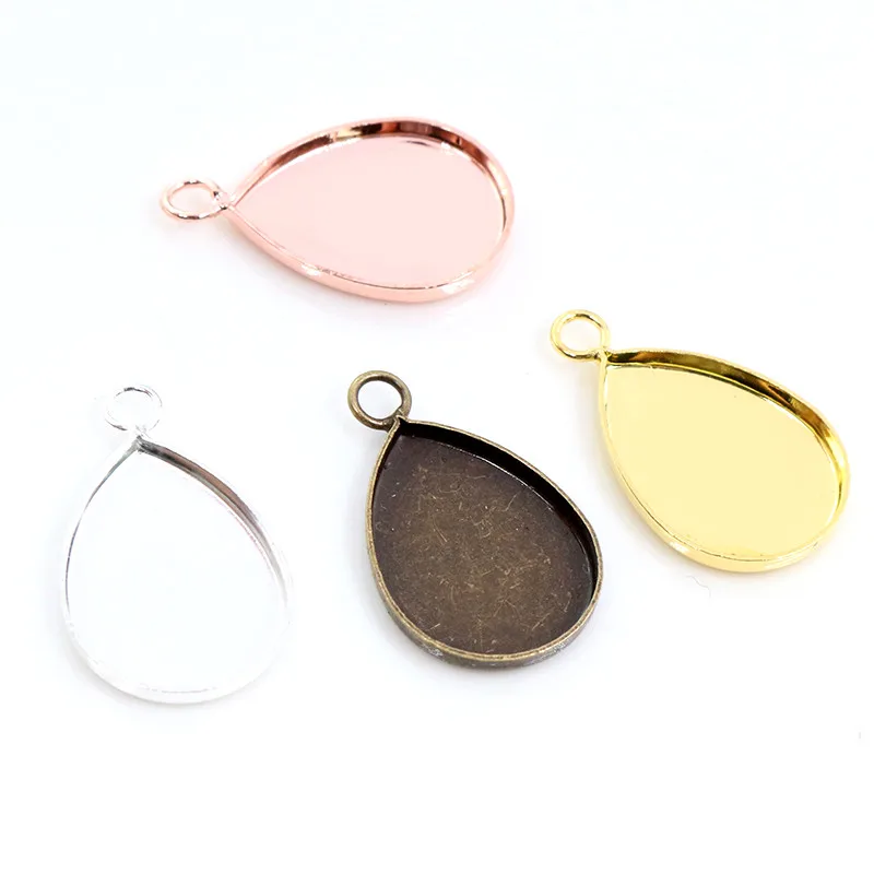

20pcs 13x18mm Inner Size 3 Colors Plated Drop Style Brass Cameo Cabochon Base Setting Charms Pendant necklace findings