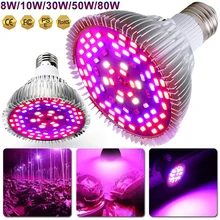 LED Plant Grow Light Full Spectrum 8W-80W E26/27 Led Plant 18-120LEDs Lamps Light Bulbs for Greenhouse Indoor Garden Growing D30
