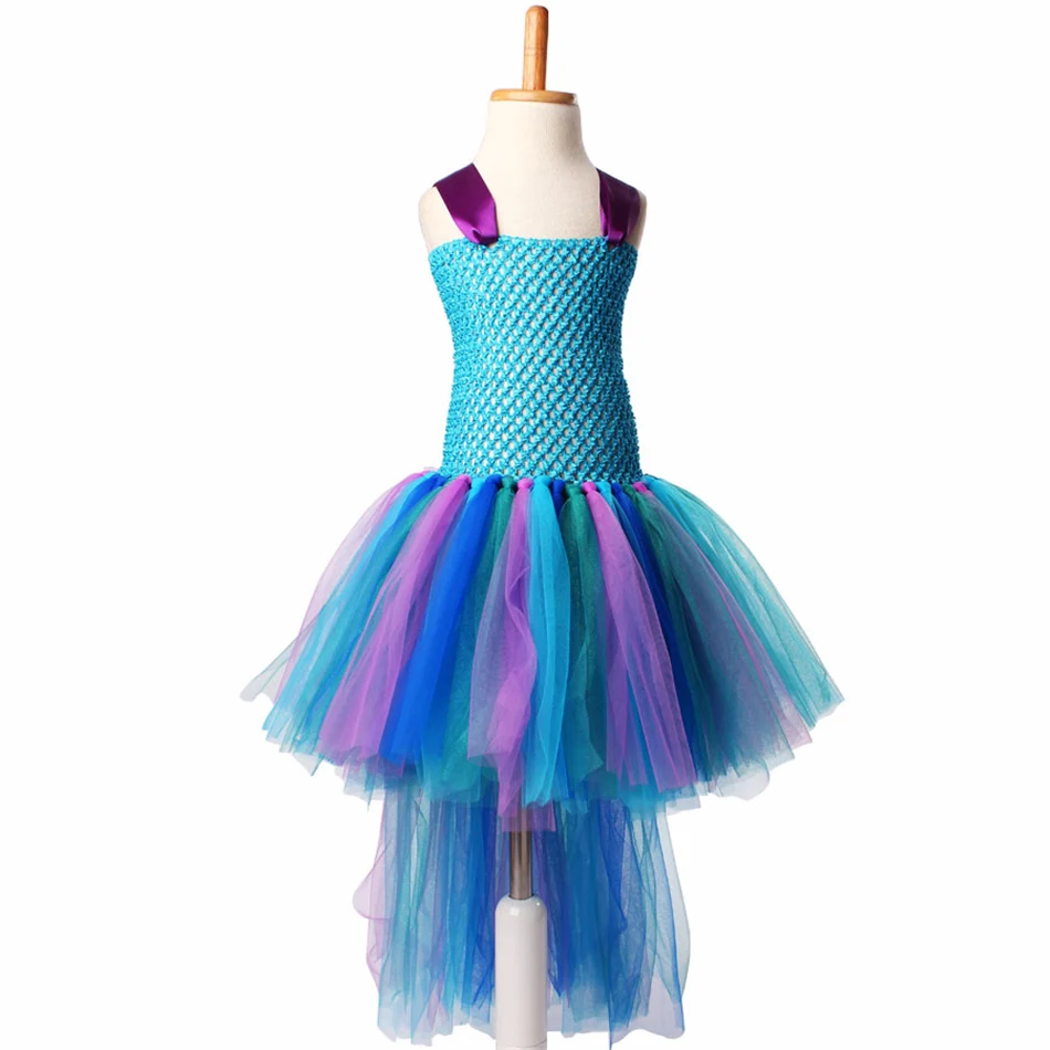 Peacock Girls Dress With Headband Long Trail Dresses Fluffy Robe Fille For Kids Photo Performance Costume Pageant Gowns Clothes4