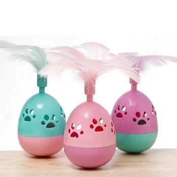

Creative Interactive Funny Pet Cat Toys Tumbler Ball Toy Teaser Wobble Toy with Feather
