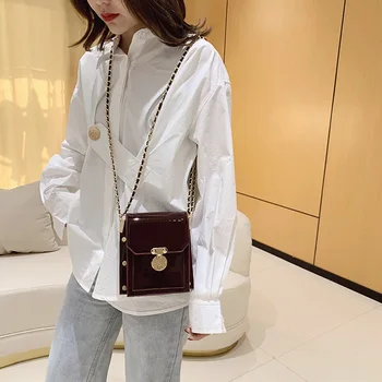 

Patent Leather Bright Surface Mini Bag Women's New 2020 Korean-Style Messenger Bag Western Style Shoulder Bag Fashion Chain Bag