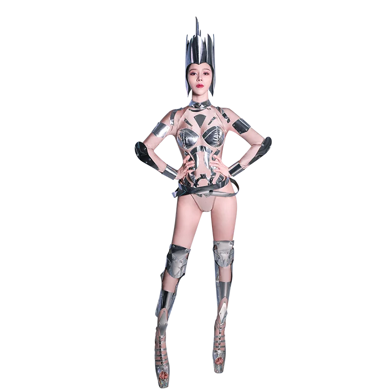 Европейский и американский дизайн комбинированной кожи Stretch Leotard Женский танец Bodysuit Outfit Bar Ночной клуб Woman Dancer Outfit NEW