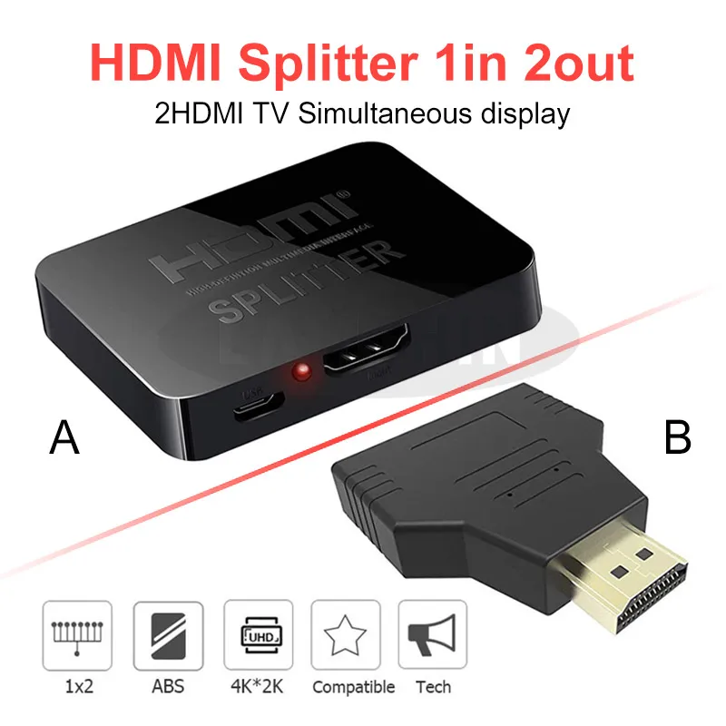 4K HDMI сплиттер 2 порта ретранслятор усилитель концентратор 3D 1080P для ТВ 1 в 2 разветвитель кабель адаптер конвертер Авто переключатель адаптер