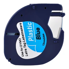 1 совместимый с dymo LetraTag 91205 черный на голубом(12 мм x 4 м) пластиковые ленты этикеток для LT-100H, LT-100T, LT-110T, QX 50, XR, XM