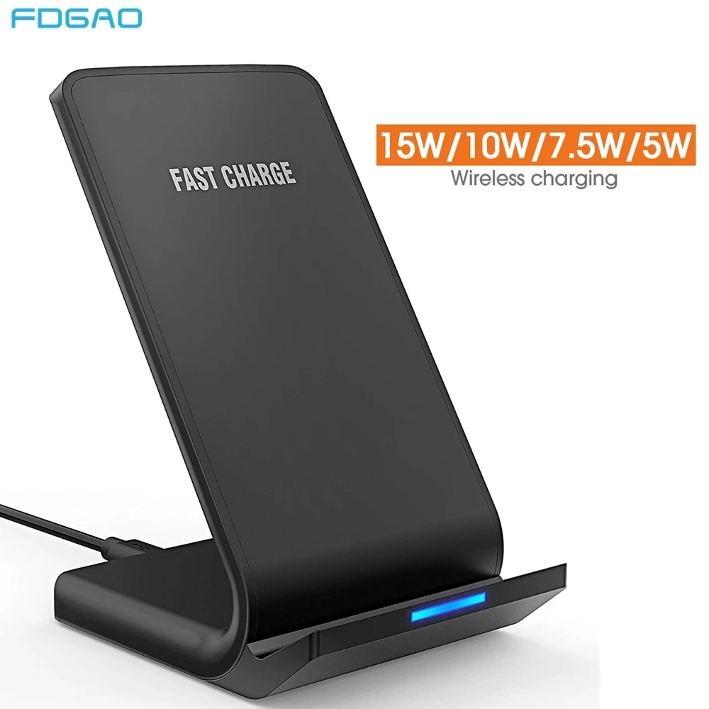 Беспроводная зарядная станция FDGAO 15 Вт Qi для iPhone 12 11 Pro X XS 8 XR Samsung S21 S20 S10 Note 20 Type C USB