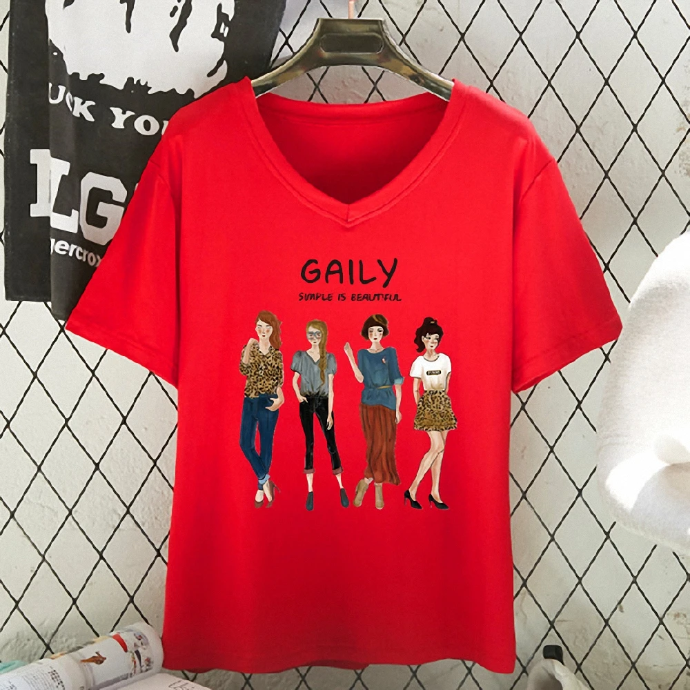 Летняя женская одежда gail Новая мужская и пара с v-образным вырезом Harajuku хлопковая