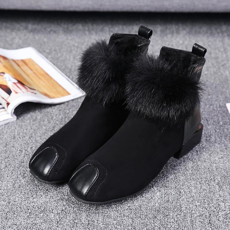 E TOY WORD Autumn winter boots Women British style low heels black ankle boots square heel slip on women shoes Martin boots 42
