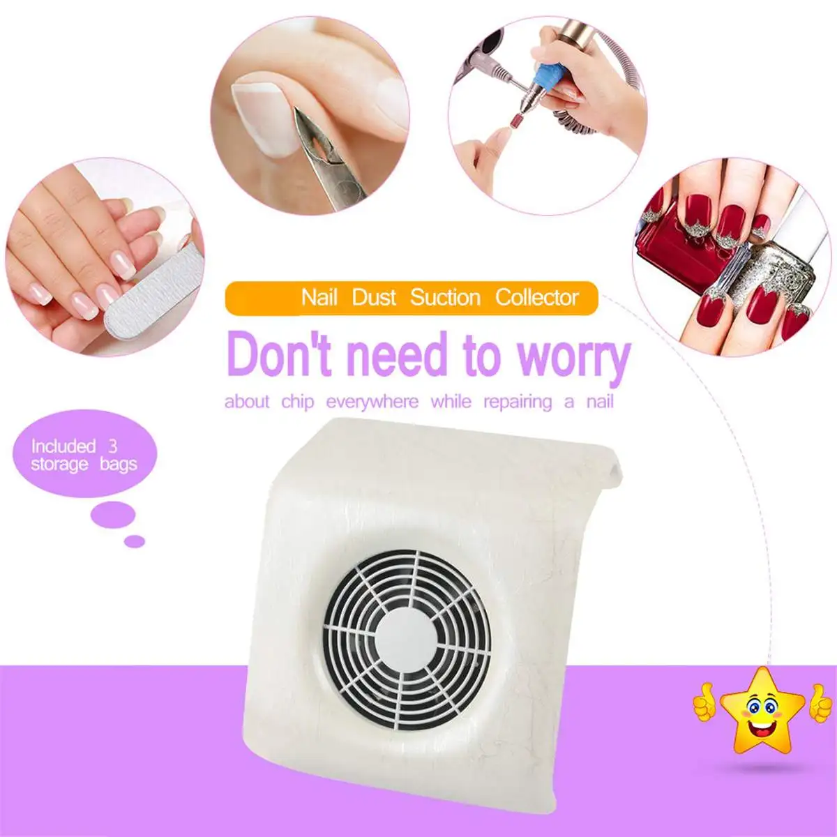 

Nail Dust Suction Collector Fingernail Powerful Fan Vacuum Cleaner Manicure Machine Tool Nail Dryer With 3 Dust Collecting Bags