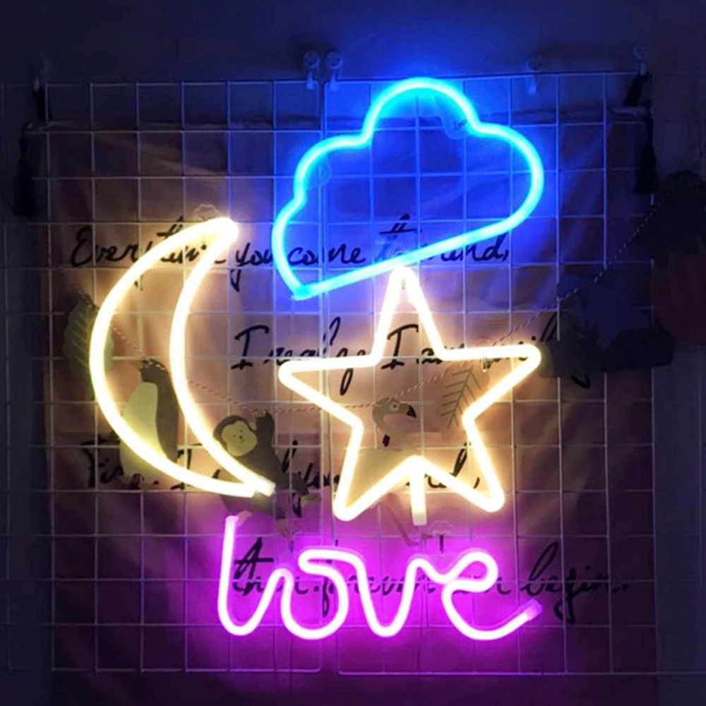 LED Neon Lamp Lightning-Heart Shaped Sign Neon Letters Light USB Battery dual-use Home Decorative Wall Light Party Room Lighting G