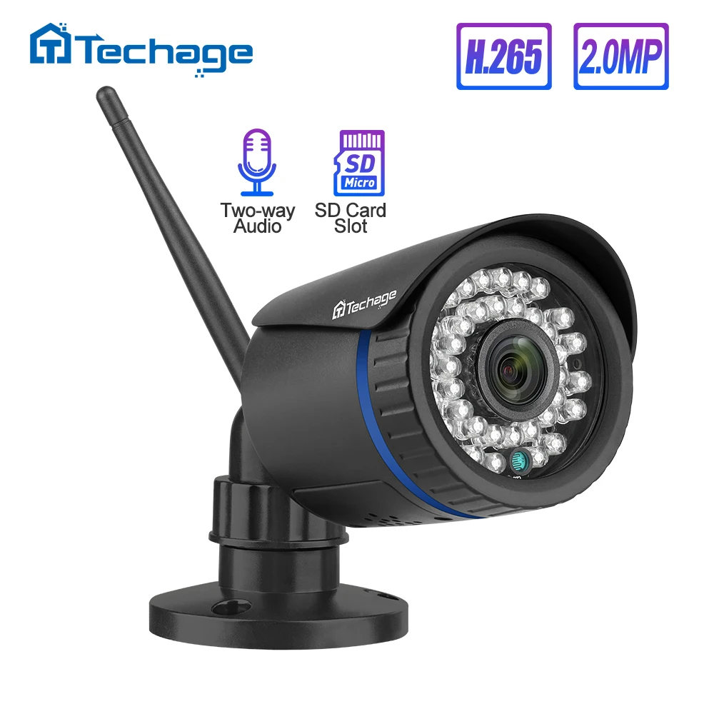 H.265 Беспроводная ip-камера Двусторонняя аудио 1080P 2MP Wifi камера Onvif IR ночного видения Водонепроницаемая TF карта видеонаблюдения