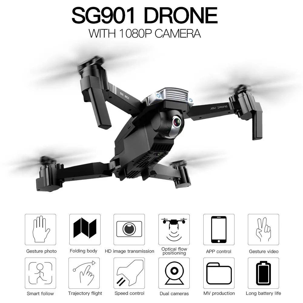 

SG901 RC Drone with 1080P Camera HD Dual Camera Optical Flow Positioning Interface Follow Me Gesture Photos Video RC Quadcopter