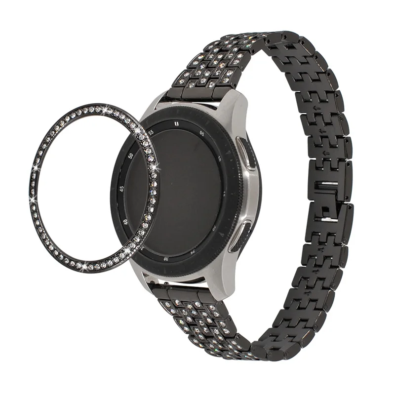 Black Чехол gear S3 для samsung Galaxy Watch 46 мм 42 мм Алмазная металлическая рамка кольцо клейкая крышка против царапин Смарт часы аксессуары - Цвет: Black