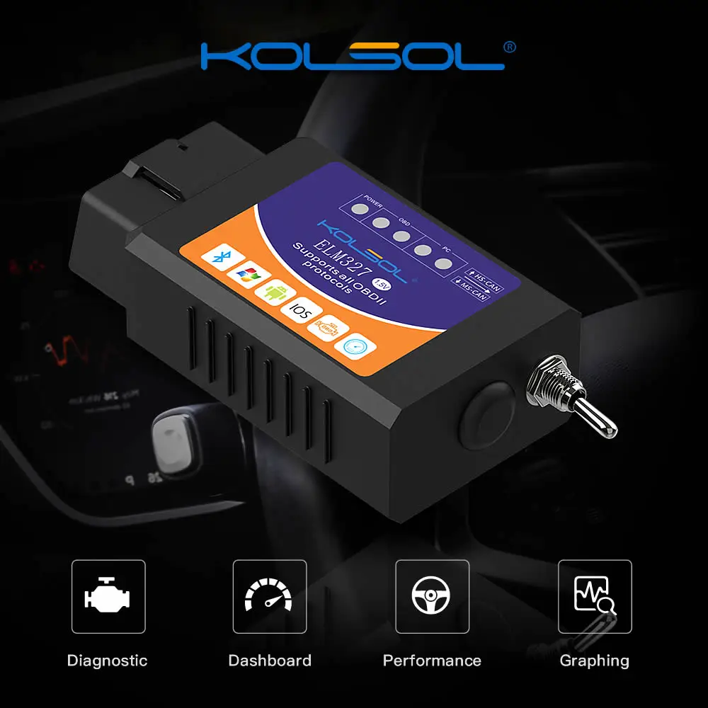 KOLSOL ELM327 V1.5 Bluetooth OBD2 сканер с переключателем модифицированный для-d CH340+ 25K80 чип HS-CAN/MS-CAN