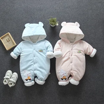 

Winter Keep Warm Newborn Toddler Baby Boys Girls Jumpsuit Hooded Cartoon Solid Printed Romper Jumpsuit Thickened Outfits Clothes