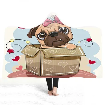 

Free shipping Novelty Holiday Gift Cute Shepherd Dog Pug Adult Kids Sherpa Fleece Hooded Blanket Cloak Camping Sofa Office Throw