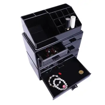 

3 Pieces/Set Plastic Cosmetics Shelf Transparent 4 Small Drawers and 3 Large Drawers Black Small and Stylish Design