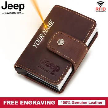 

Rfid Blocking Men Leather Credit Card Holders Business ID Card Case Male Coin Purse Automatic Aluminium Bank Card Wallets New