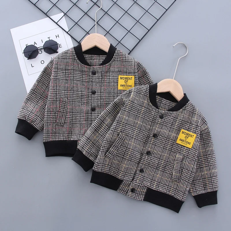 

New Style Lettered Cartoon Single Breasted Coat BOY'S Fashion Plaid Baseball Uniform Spring Tops Children Childrenswear