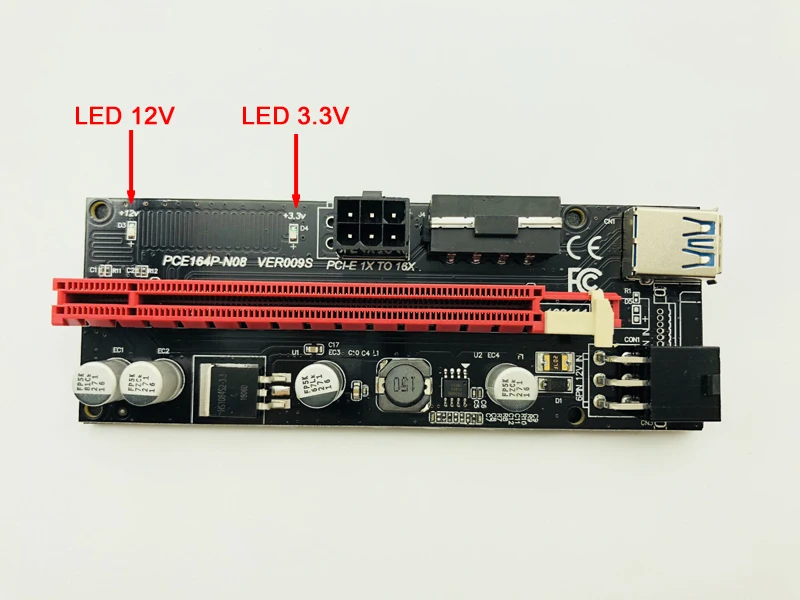 Dual LED VER009S PCI-E Riser 009S PCI Express Riser Card 1X to 16X 0.6M USB 3.0 Cable 6Pin IDE Molex Power for BTC Miner Mining