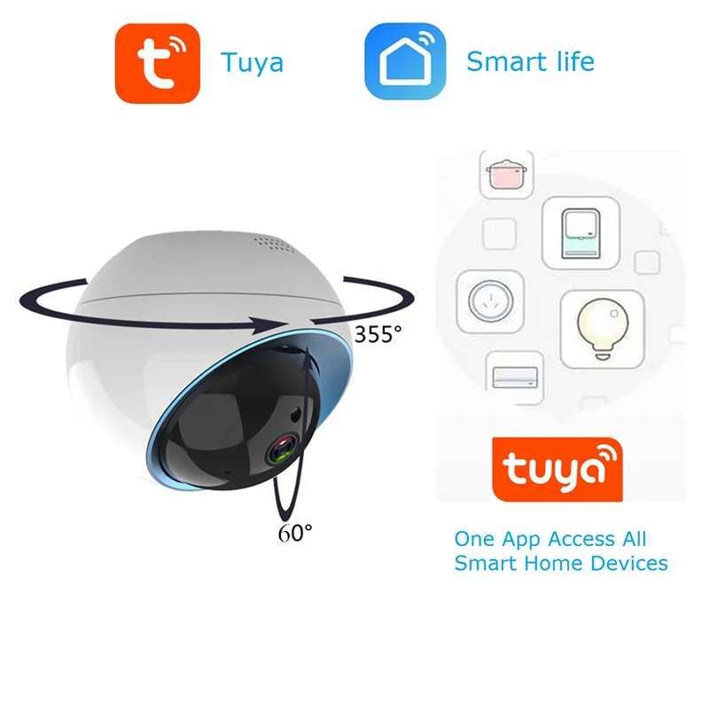 1080P HD Wi-Fi Камера Tuya CCTV Камеры Скрытого видеонаблюдения IP Сетевая купольная PTZ с